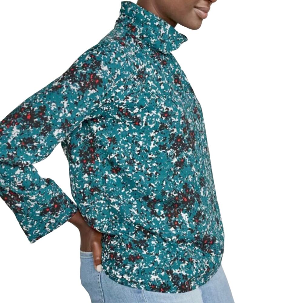 Elizabeth and James Teal Abstract Mock Neck Irina Petals Top Size Medium - Picture 2 of 12